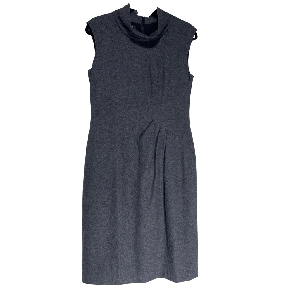 Lafayette 148 New York Gray 100% Virgin Wool Funnel Neck Sheath Dress Size 4